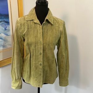 Light green leather suede jacket, lined, button up, size PS, coldwater creek